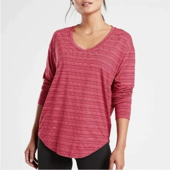 Athleta Tops - Athleta Cloudlight Stratus Shirt Womens XS Striped‎ Long Sleeve Top Dark Pink